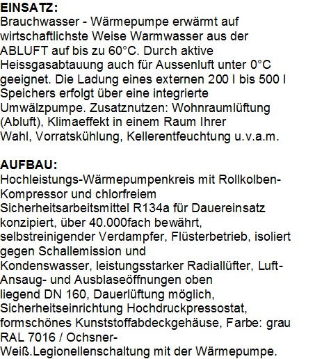 Texte, Beschreibung, Ochsner Europa Mini IWP Warmwasser Wärmepumpe